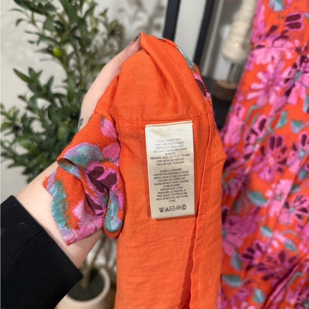 Free People Floral Midi Dress Pink Orange Lace Trim Small - Picture 11 of 13